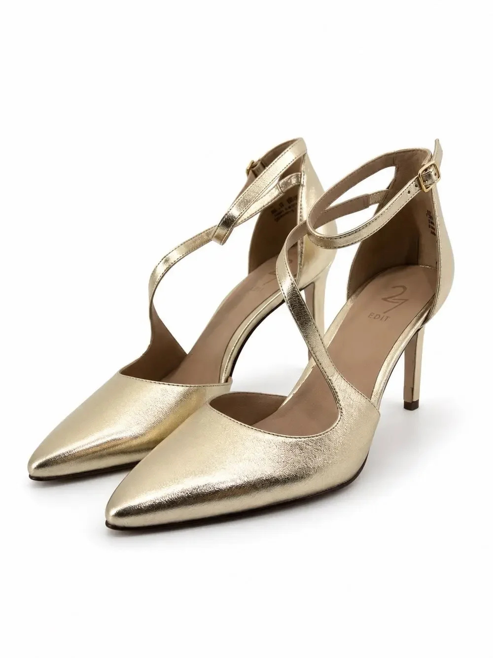 27 EDIT Abilyn Metallic Gold Pointed Toe Heels Size 7.5M Party Wedding
